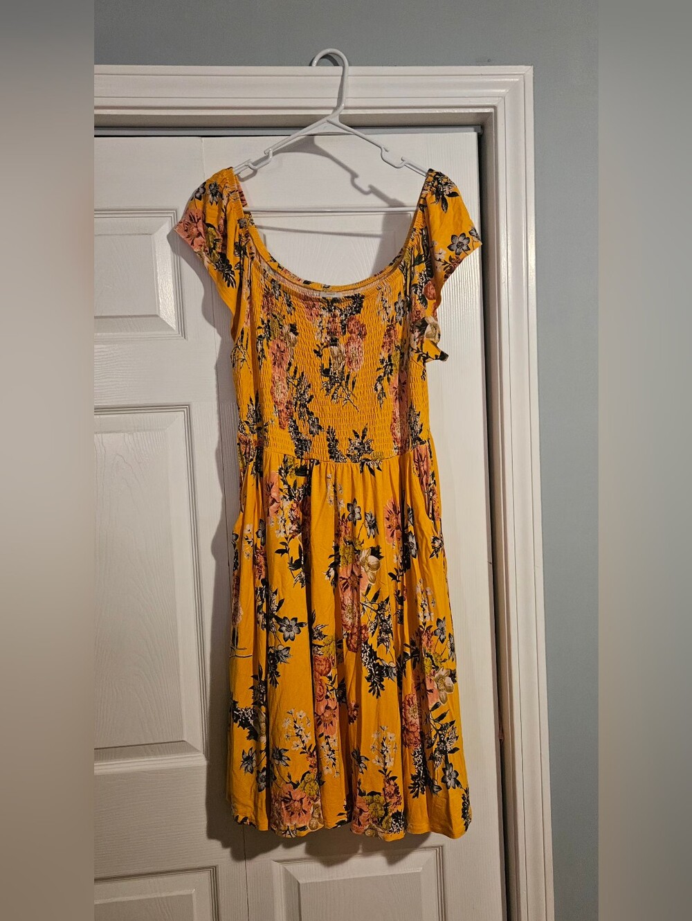 TORRID Women's Plus Size 2 Super Soft Knit Mustard Off-Shoulder Skater Dress - Picture 3 of 7